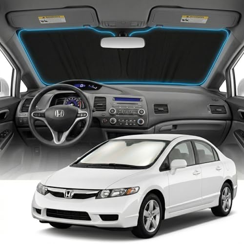 for Honda Civic Sun Shade Windshield Cover - Custom Fit Civic Accessories 2006-2015 Sunshade Foldable UV Protection & Heat Shield Sun Visor Accessories