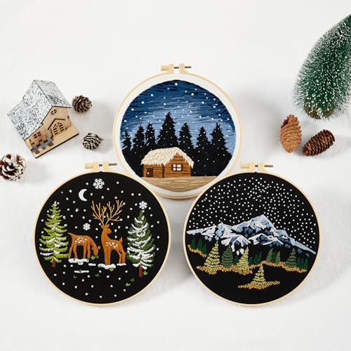 Image of Armindou Embroidery Kit for Beginner Adults, Counted Stamped Cross Stitch kit for Adult Beginner, Hand Embroidery Starter Kits with Pattern, 3 Embroidery Hoop, Fabric (Attached Teaching Video QR Code)