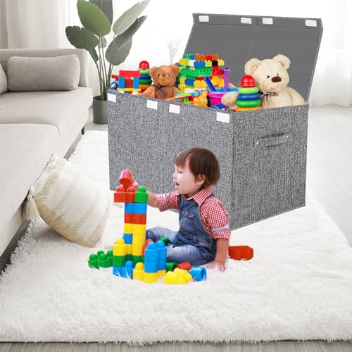 VERONLY Large Toy Box Chest Storage with Lid - Collapsible Kids Toys Boxes Organizer Bins Baskets Container with Handles for Boys, Girls, Nursery, Playroom, Clothes, Blanket, Bedroom(Light Gray) by VERONLY - Image 2