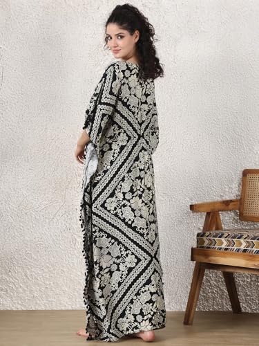 Image of Secret Wish Rayon Maternity Kaftan Nighty /Free Size /Feeding /Nursing /Zipper /Drawstring /Full Length