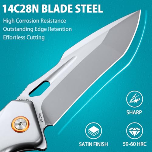 Image of LOTHAR Lich King Folding Pocket Knife, Tactical Pocket Knife for Men Women | 3.5 inch 14C28N Steel Cool Knife, Sharp Camping Survival Knives with G10 Handle, Halloween Thanksgiving Day Gifts for Men Him Her
