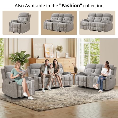 Sillón reclinable manual tela gris claro miniatura 7