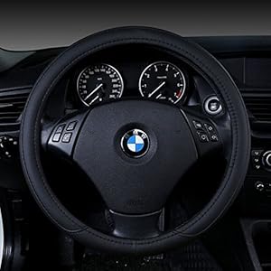 VRT Car Steering Wheel Cover, Microfiber, Emboss Holes, Soft Padding Great Hand Feel, Anti-slip Matte Finish, 15 Inch Middle Size (Black)