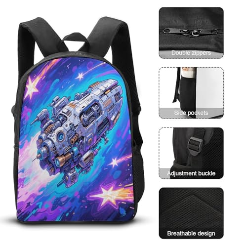 Spaceship 3pcs Lightweight Travel Backpack Printed Backpack With Lunch Pack Storage Box Case3