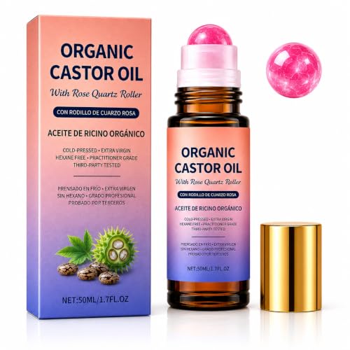 Image of Organic Castor Oil with Real Rose Quartz Roller Ball