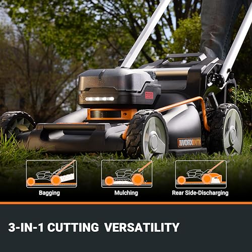 Image of WORX Nitro Cordless Lawn Mower, 21 inch Electric Mower with Variable Speed, Self-propelled Lawn Mower with Aerodeck & Intellicut, 2 x 5.0 Ah Batteries & Charger Included, WG760