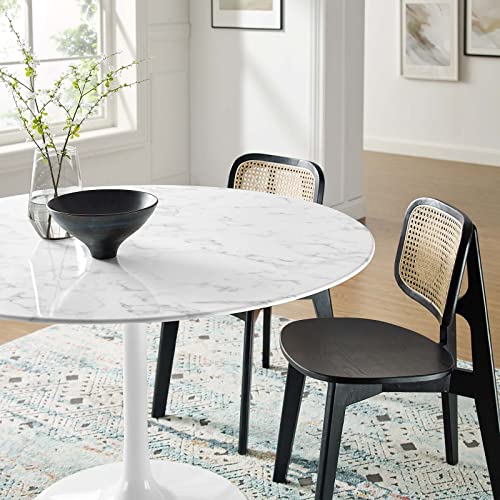 Image of Modway Lippa 47 inch Mid-Century Dining Table with Round Artificial Marble Top in White
