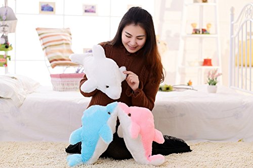 Zinsale 7 Farbwechsel LED aufhellen Gefülltes Delphin Spielzeug Plüsch Kissen Plüschtiere Nachtlicht (Blau, 45cm)