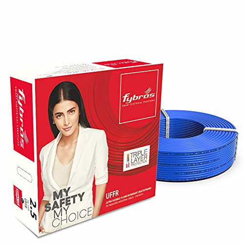 Image of Fybros ULTRA FLEXIBLE FR PVC Insulated 2.5 Sq Mm Wire | UFFR Blue Copper Wires & Cables| Cables For wiring | 2.5 Sq Mm Blue wire 90 meter| Industrial Wire Cable| Electrical Wire