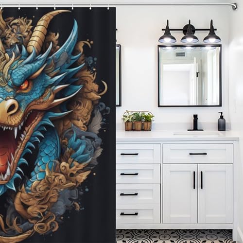 Rideau de douche dragon imperméable pour éviter les fuites d'eau de baignoire - 5