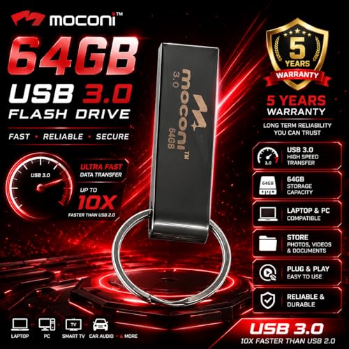 Image of Speed Pro Plus USB Flash Drive 3.0, 64GB, Read Speed 120MB /s, Write Speed 60MB /s, Metal with Key Ring 5 Years Warranty (64, GB)