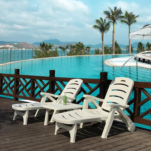 Silla de playa reclinable, silla de piscina ajustable de 5 niveles, plegable y duradera, tumbona con rodillos, perfecta para piscina y relajación al aire libre.