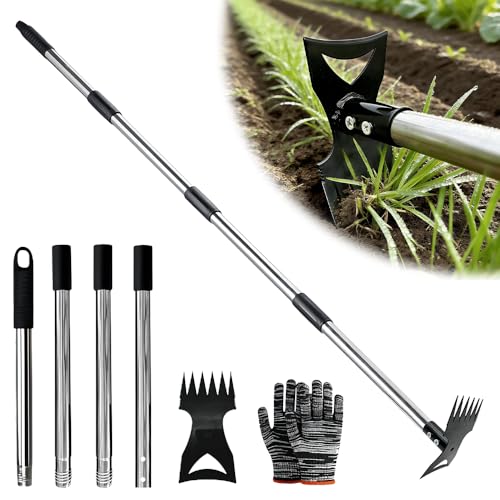 ZMCVOE Weed Puller Tool with Long Handle, 149cm Weed Remover Garden Tools, 2 in 1 Manual Weed Rake and Garden Hoe, Weeding Tools for Yard, Lawn, Patio