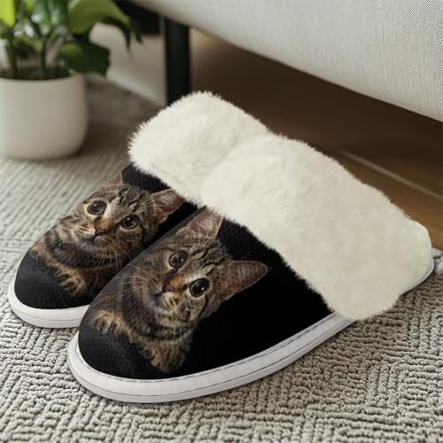 Cat Print Fluffy Slippers Warm Plush Flats Fuzzy Slippers with Arch Support for Women3