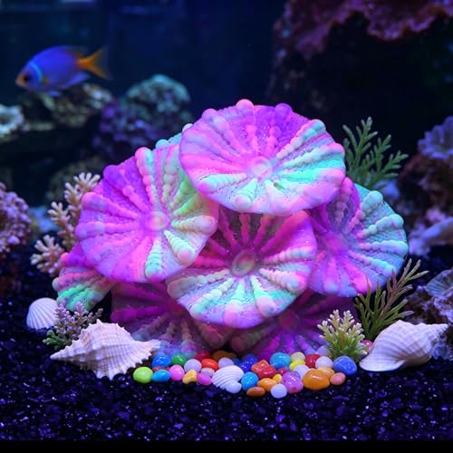 Image of ZtohPyo Aquarium Glowing Silicone Musfroom Coral Ornament for Fish Tank Landscape Decoration, Artificial Glow in The Dark Soft Aquarium Plant for Aquarium Decor Accessories