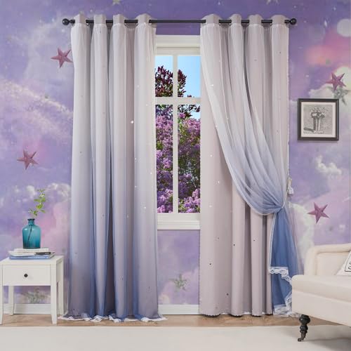 Image of Yancorp Curtains for Girls Bedroom Kids Room Rainbow Curtains Nursery Curtain 96 inches Length Grommet Rainbow Color Decor for Playroom (Ombre Grey, W52 X L96)