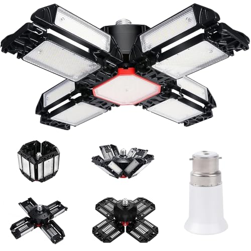 SAUGLAE 200W LED Garage Light Bulb - 22,000LM Super Bright E27/B22 Bulb with 12 Adjustable Panels, 6500K Daylight White for Garage, Shop, Warehouse, Basement and Workshop (1-Pack)