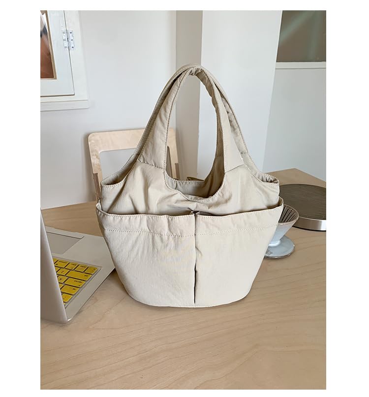 Women’s Shoulder Tote Bag Large Capacity Nylon Handbag with Pleated Design Multi-Pocket Underarm Commuter Carryall3