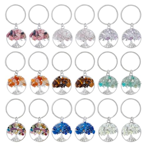 SUPERFINDINGS 36 piezas 9 estilos árbol de la vida llavero piedras de cristal natural hecho a mano DIY llavero colgante piedras preciosas colgante para bolso DIY