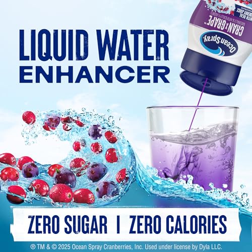 Ocean Spray Liquid Water Enhancer, Cran-Grape, Zero Sugar with Real Cranberry Juice (4 Bottles, Makes 96 Flavored Water Drinks)