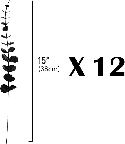 Miniatura 2 de ABAJI 12 tallos negros de eucalipto de plástico, 12 decoraciones falsas, hojas artificiales, hojas verdes, hojas de plantas, hogar, oficina, casa,
