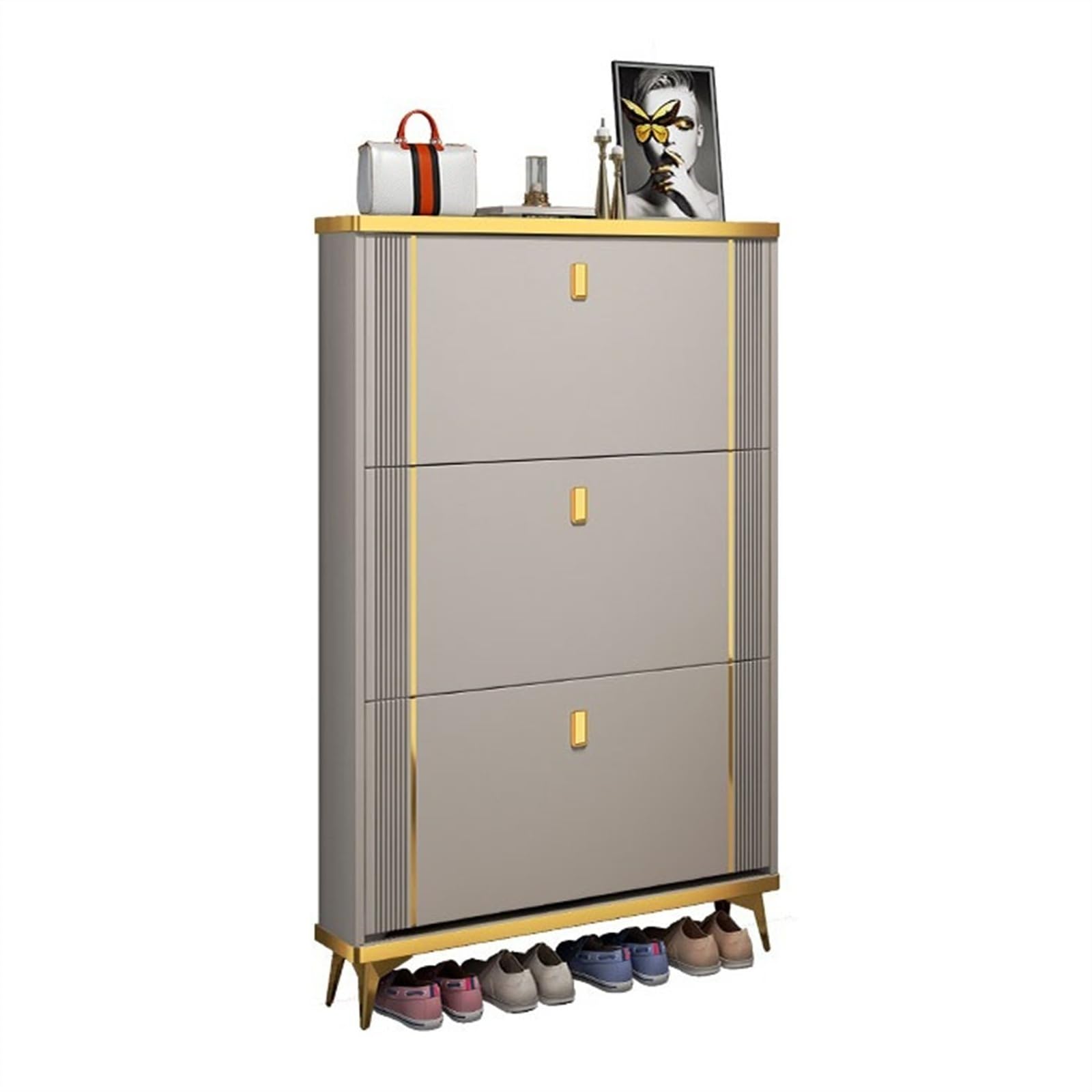 BLuVLy Armoire de Rangement à Chaussures Fine avec tiroirs rabattables – Organiseur de Chaussures Moderne pour entrée, étagère à Chaussures autoportante (B 50 x 17 x 120 cm)