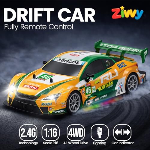 Image of Big Remote Control Car - Orange | 2.4G Rechargeable Drift Car with 100m Range | Smoke Effect, Neon Lights & Music | Best Gift for Boys & Girls 2 3 4 5 6 7 8+ Years
