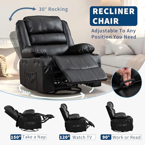 Sillón reclinable con mecedora negro en piel sintética miniatura 3