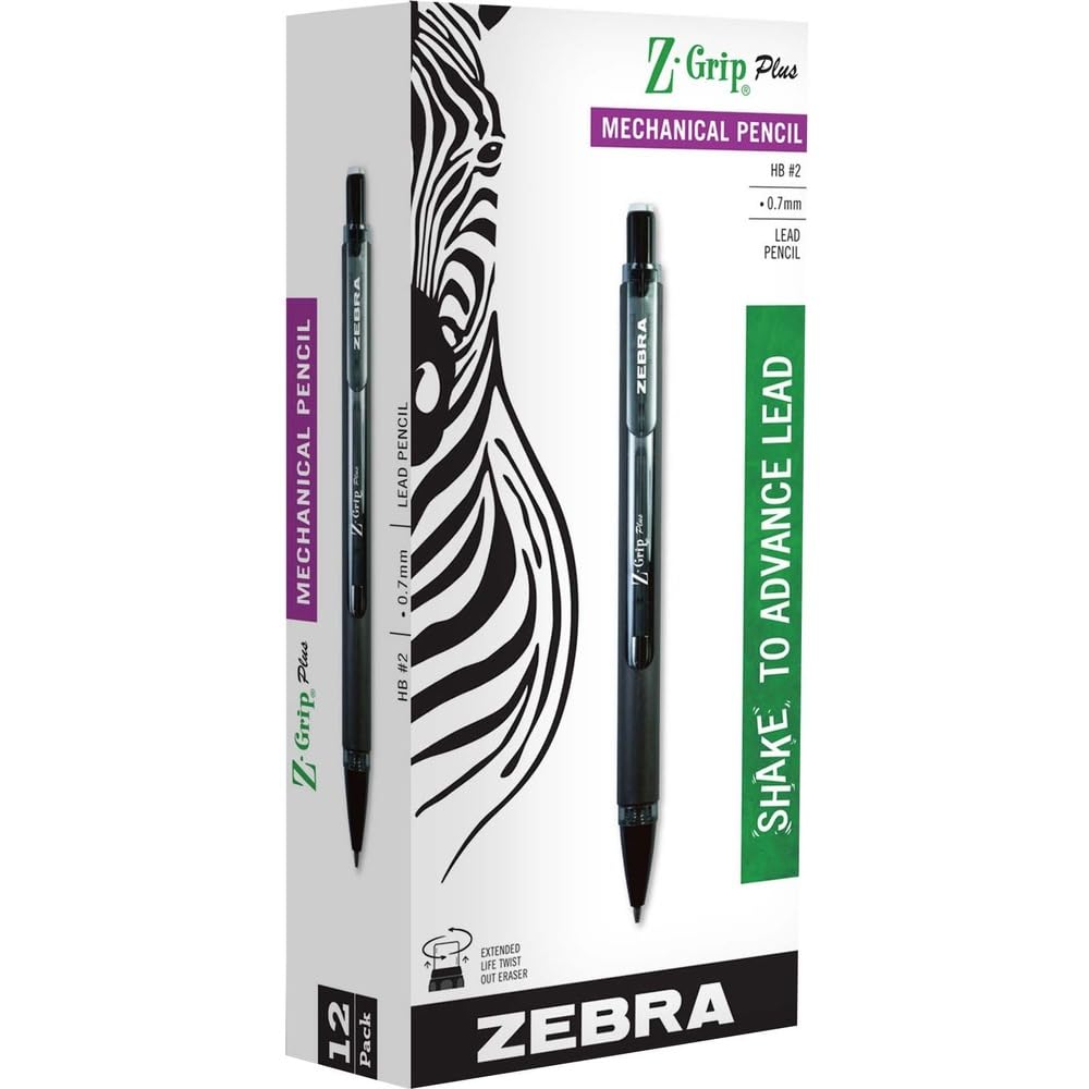 Z-Grip Mechanical Pencil, Smooth Writing, Latex-Free Grip, 0.7mm Lead, #2 HB, Shake to Advance Lead, for School, Office, Everyday Use Refillable, Clear Barrel, 12-Pack, (55410)