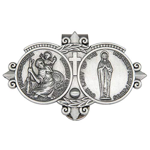 CHIMUYU St Christopher Medal Car Saint Christopher Visor Clip Auto Sun Visor Accessories Our Lady Bless Driving Safety Religious Gift for Driver, Parent, Family, Friend (1Pcs)