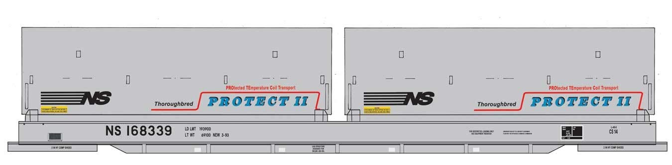 Walther Proto HO Scale 1/87 50' Evans Cushion Coil Car - Ready to Run - Norfolk Southern #168339 (Round Hoods, Gray, Black, Protect II Markings)