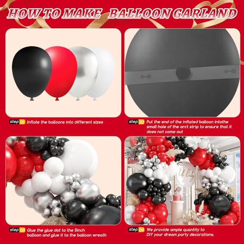 Image of 412Pcs Red Black and White Balloon Garland Arch Kit,18 12 10 5 Inch Different Size Red Black White Balloons for Shower Birthday New Year Graduation Wedding Racing Car Poker Party Decorations