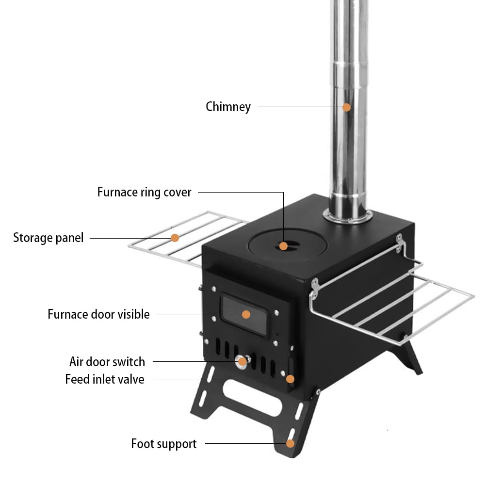 Hanzete - Stufa a legna da campeggio, in acciaio inox, pieghevole, con tenda, finestra, patio, caminetto, falò, cucina, ideale per picnic