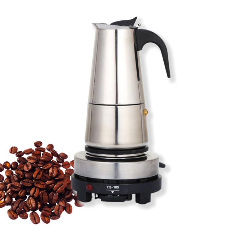 Taozhiyy Cafetera espresso de acero inoxidable, cafetera eléctrica, cafetera moka para 6 tazas de 300 ml con cocina de inducción, cafetera de espresso, cafetera de café para el hogar, apta para