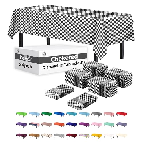 Image of Party Solids Checkered Rectangular Plastic Tablecloth - 54x108 Inch, Pack of 24