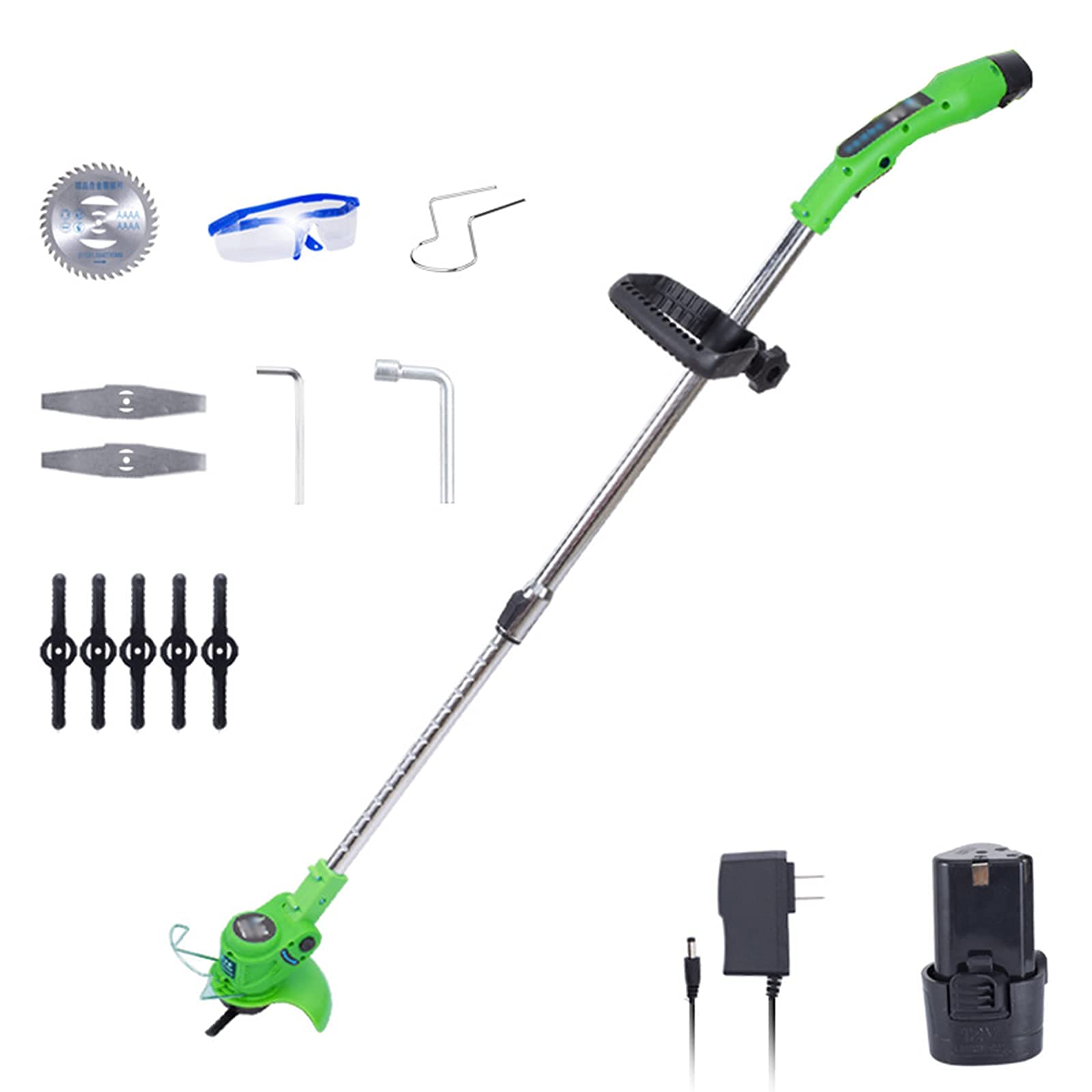 12 V rotante, ricaricabile, portatile, teles giardino casa, falciatrice leggera da giardino, strumenti di potatura da giardino, 2 batterie