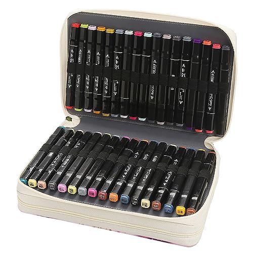 Image of Marker Pen Organizer Case 68 Slots Large Capacity with Handy Wrap Portable Multilayer Holder for Prismacolor Watercolor Pencils & Gel Pen Markers(Rose Black) | Portable Multilayer Holder for Watercolor Pencils & Gel Pen Markers for Artists, Sketching, Drawing