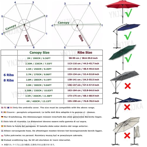 Toldo de repuesto para sombrilla de patio compatible con modelos de 2,7m y 2,5m 2