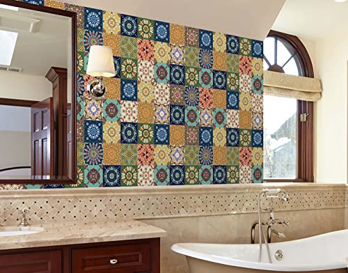 Image of WallDesign Fractal Pattern Tile Self-Adhesive Sticker - 16 x 24 inch Waterproof Easy Clean Durable Vinyl Decorative Film for Kitchen Counter, Washbasin, Table, Wall, Cupboard