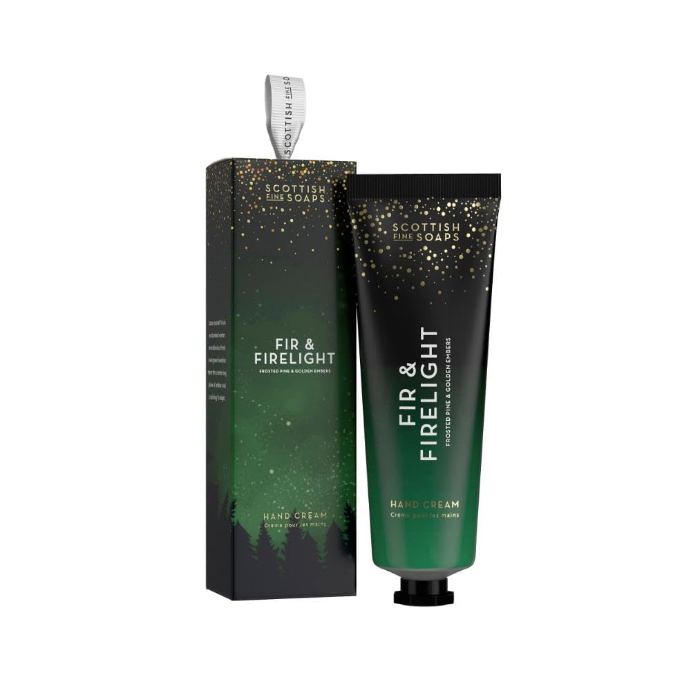 Scottish Fine Soaps Fir & Firelight Hand Cream 75ml | Luxury Hand Cream with 10% Shea Butter | Pine, Cedarwood & Amber Fragrance
