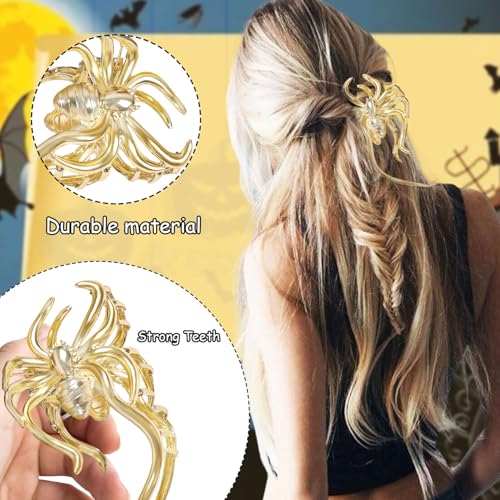3 Piezas Pinzas de Garra Halloween para Mujer, Pinzas de Pelo Góticas con Diseño de Araña de Metal con Mandíbulas Grandes para Cabello Grueso miniatura 4