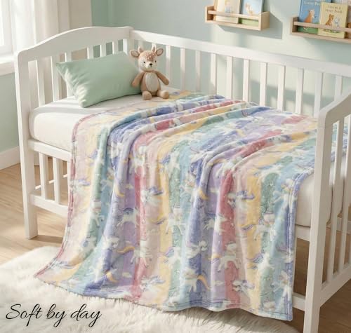 Image of BSB HOME Glow in The Dark Kids Blanket, Soft Flannel Fleece Luminous Blanket for Boys & Girls, Cozy Lightweight Kids Throw for Bed - 30 x 40 in (76 x 102 cm) (Unicorn Theme - Multicolor)