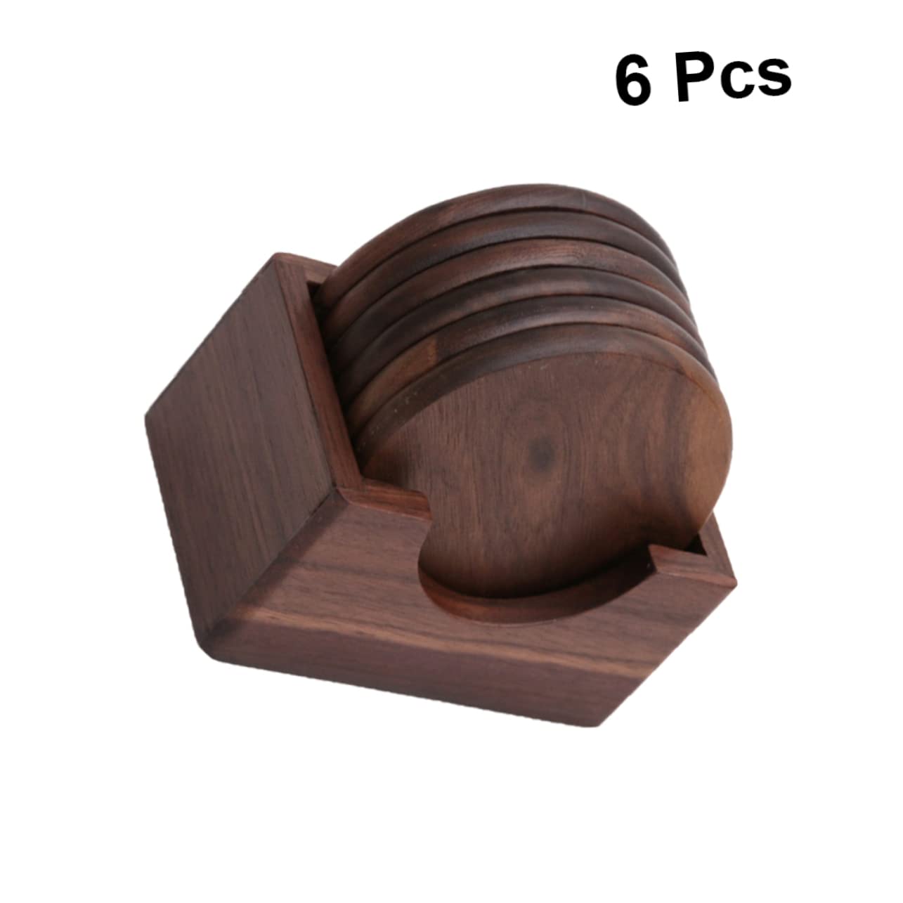 Posavasos de Madera Redondos de Nogal Negro, Juego de 6 Piezas