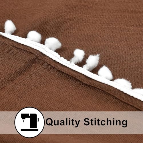 Image of THE LINEN COMPANY Sheer Cotton Curtains Window Curtains with Pom Pom Lace Rod Pocket Transparent Net Curtains for Window Curtains Door Curtains Brown 9 Ft Pack of 2