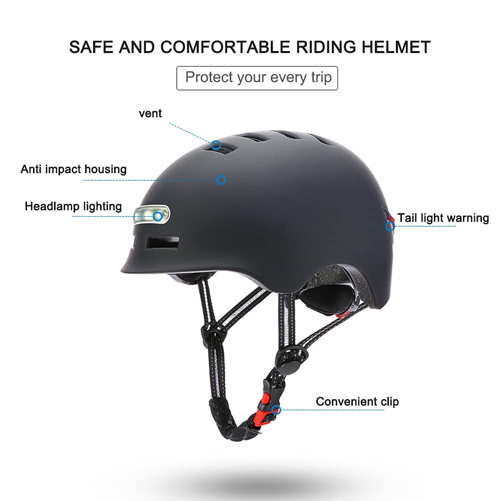 Starnearby Casque de Vélo vec Lumière LED pour Adultes Hommes Femmes Clignotant Casque pour Trottinette électrique Casque pour Roller, Scooter, Hoverbaord, Skateboard, Skate, Vélo