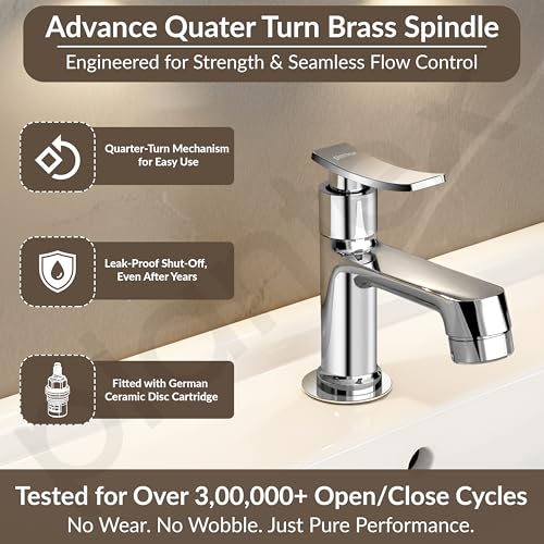Image of Plantex Pillar Cock Water Tap /Pure Brass Pillar Cock for Wash Basin with Teflon Tape /Single Lever Tabletop Basin Tap - (Star, Chrome)