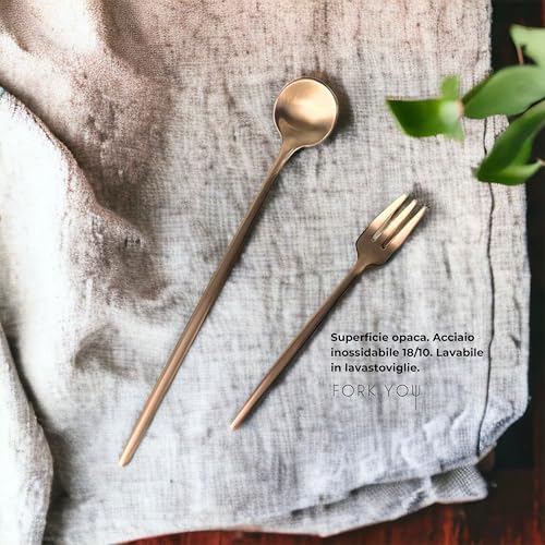 Set di posate da dessert in rame opaco (8 pezzi) per 4 persone, in acciaio inox, lavabili in lavastoviglie, in confezione regalo di alta qualità - immagine 3
