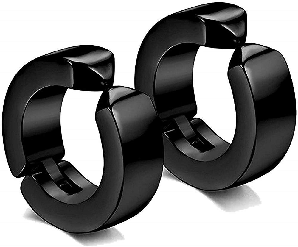 Vien Combo of Huggie Hinged Non-Piercing Clip on Earrings for Men(Black, Royal Blue, Gold and Sliver) (Black) (B0829ZS1BV) Amazon Price History, Amazon Price Tracker