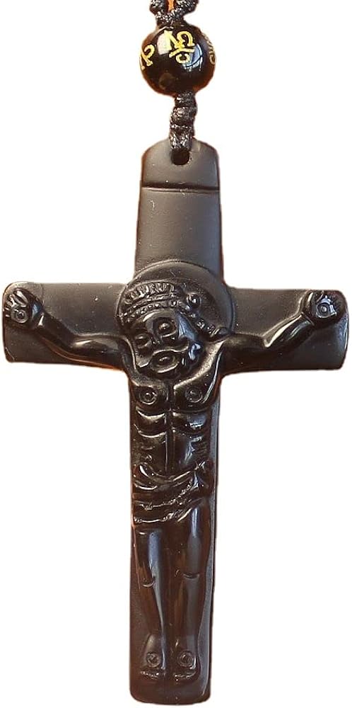 Collar de obsidiana negra natural con colgante de amuleto con cadena ajustable para mujeres o hombres