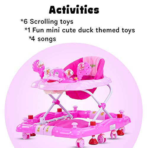 Image of Baybee Baby Walker for Kids with Rocker & Push Handle, Kids Walker with Adjustable Height, Mat & Musical Toy Bar | Activity Walker for Baby | Push Walker Baby 6-18 Months Boy Girl (Dark Pink)